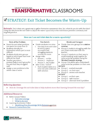 Strategy: Exit ticket becomes the Warm-up (click to enlarge)