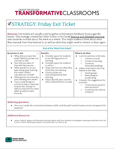 Strategy: Friday Exit Ticket (click to enlarge)