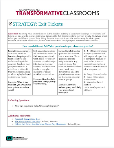 Strategy: Exit Tickets (click to enlarge)