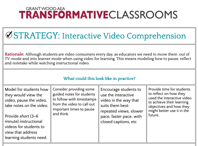 Strategy: Interactive Video Comprehension document -- click to enlarge